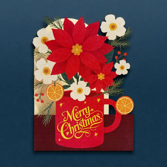 Poinsettia Flower Paper Cut Art Christmas Card