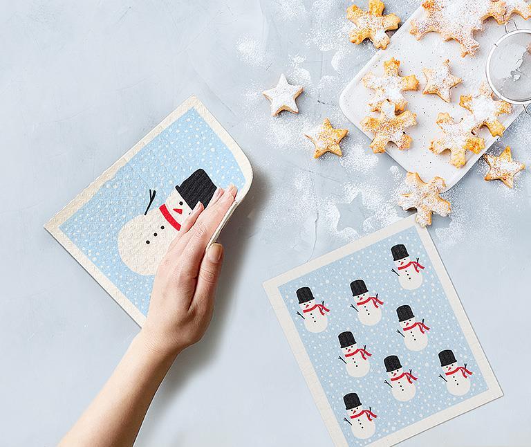 Swedish Dishcloths Set of 2 Square Hat Snowman