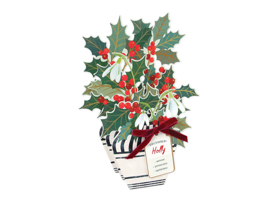 Pop-up Birthday Flower Month Card December Holly