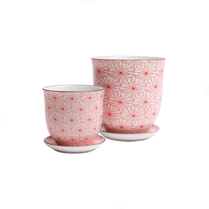 Liberte 3, 4.25" Pot & Saucer - Red Flowers
