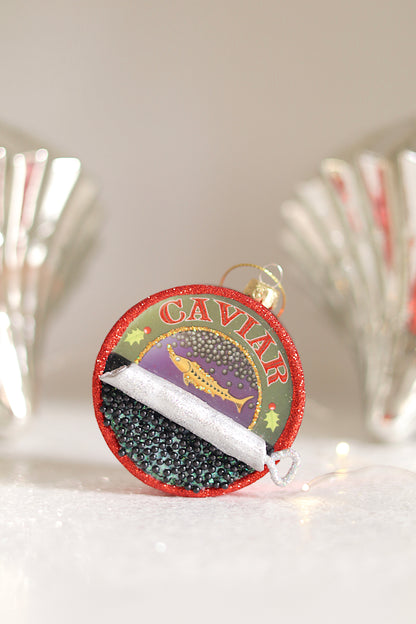 Caviar Glass Holiday Ornament, Red Glitter