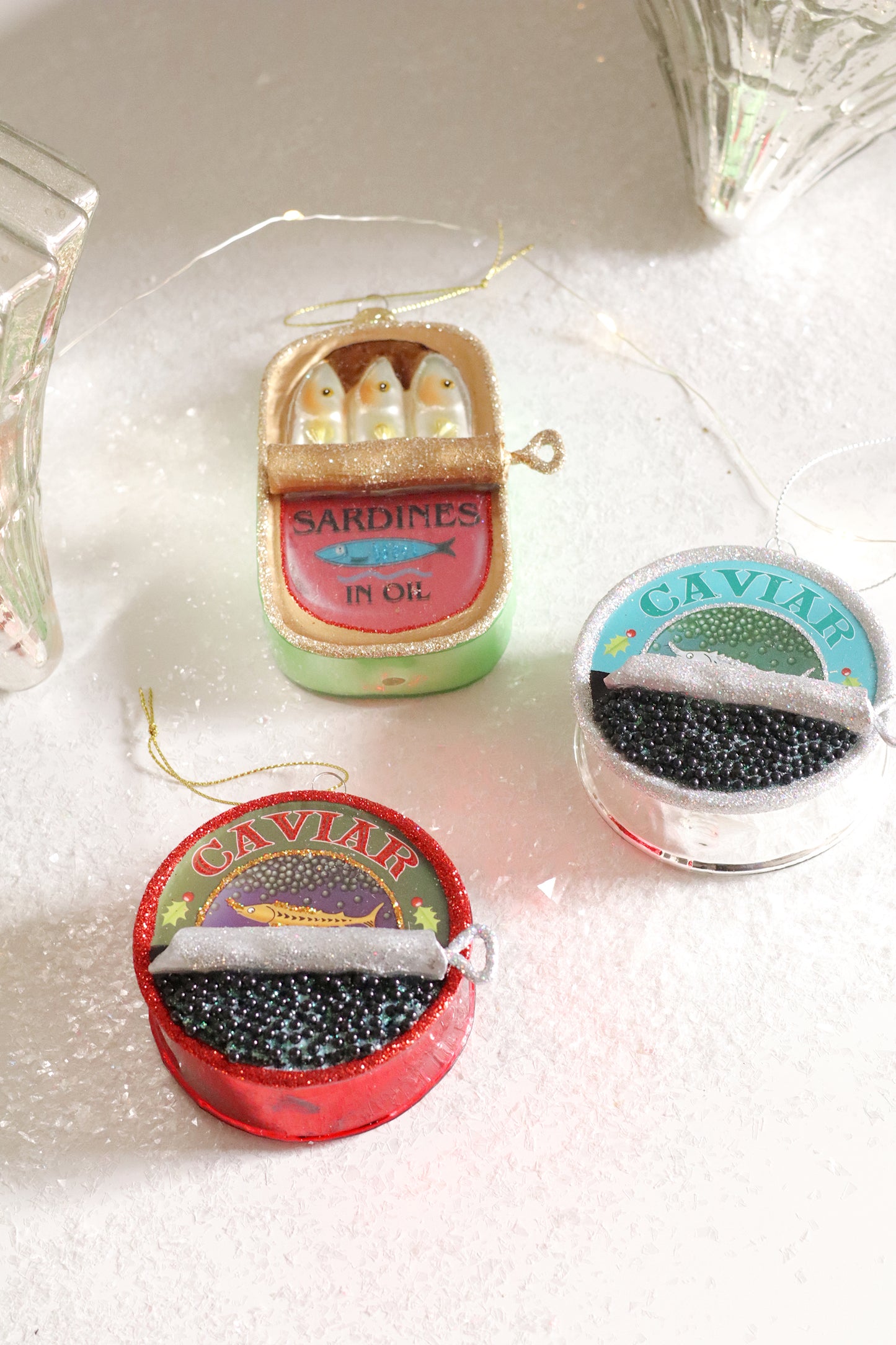 Caviar Glass Holiday Ornament, Red Glitter