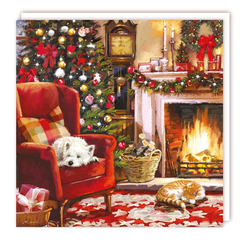 Furry Friends By The Fireplace Christmas Packed Card