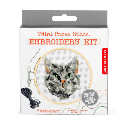Mini Cross Stitch Embroidery Kit Grey Tabby Cat