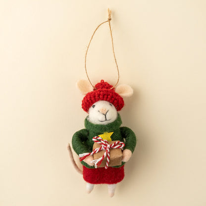 Gift-Giving Gertie Mouse Holiday Ornament