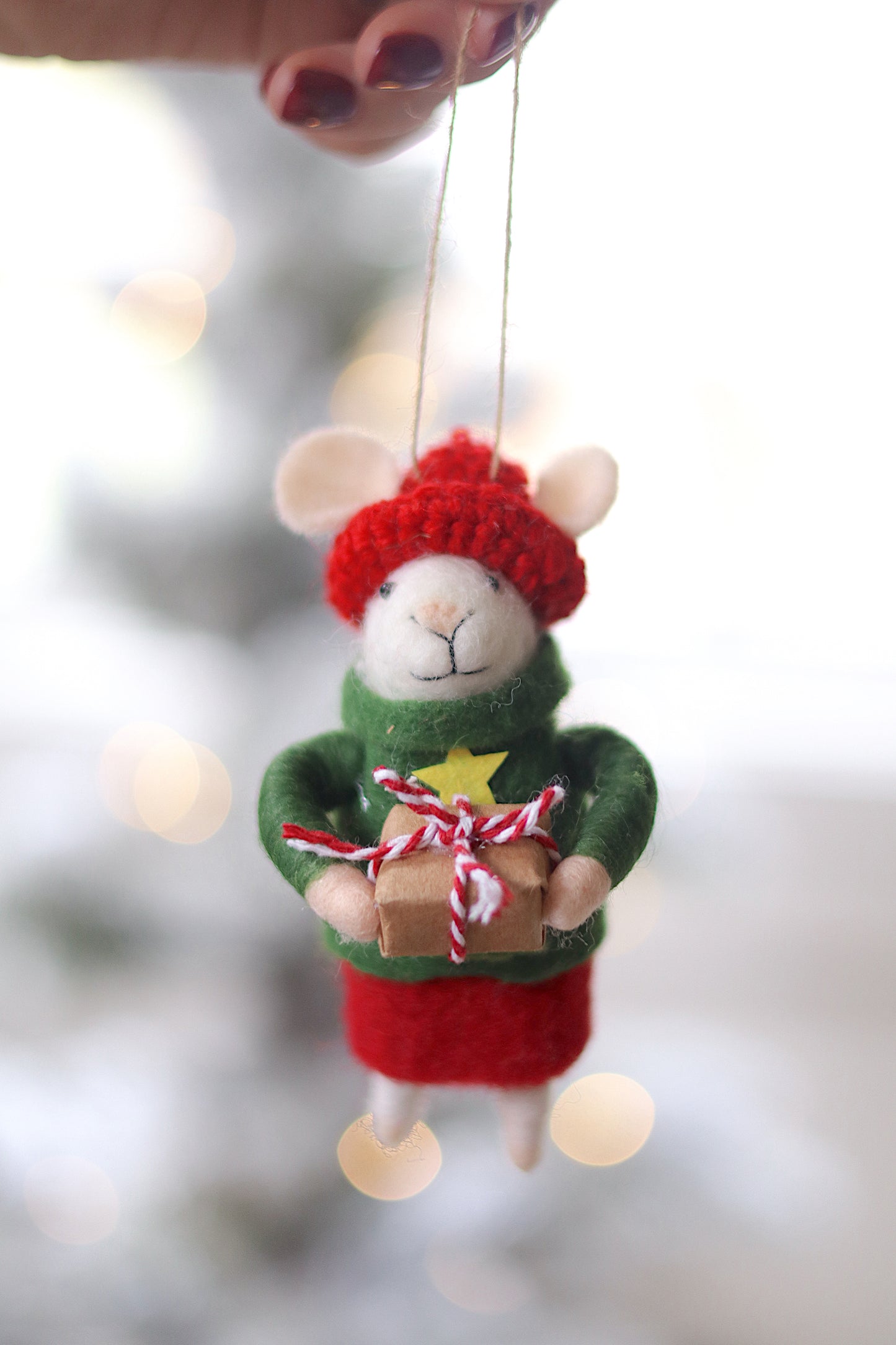 Gift-Giving Gertie Mouse Holiday Ornament