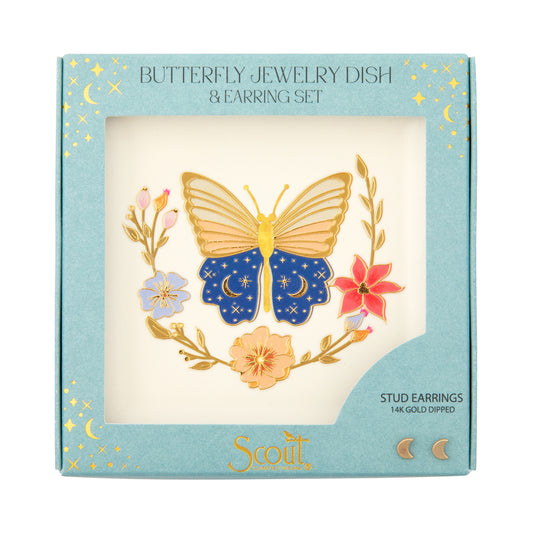 Jewelry Dish & Stud Earring Set - Butterly/Cream