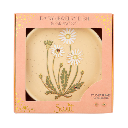 Jewelry Dish And Stud Earring Set - Daisy/Vanilla
