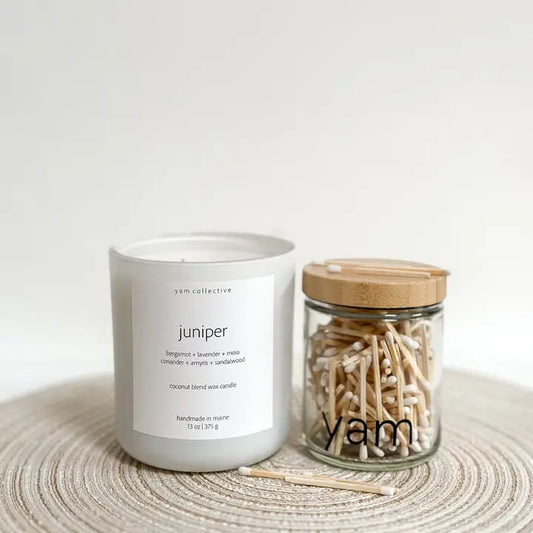 Juniper Moss + Coriander Matte White Glass Candle