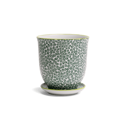 Liberte 3, 4.25" Pot & Saucer - Green Leaves