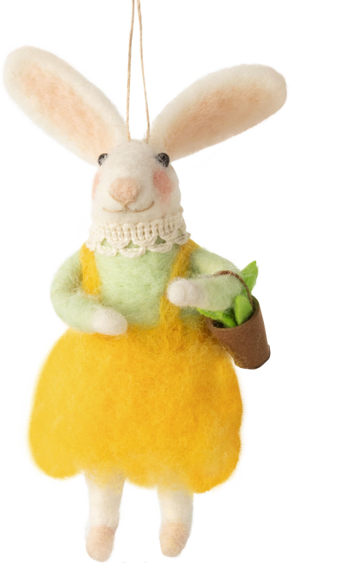 Felt Bunny Ornament With Flossy Wool Skirts