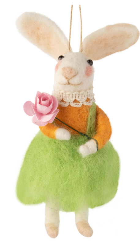 Felt Bunny Ornament With Flossy Wool Skirts