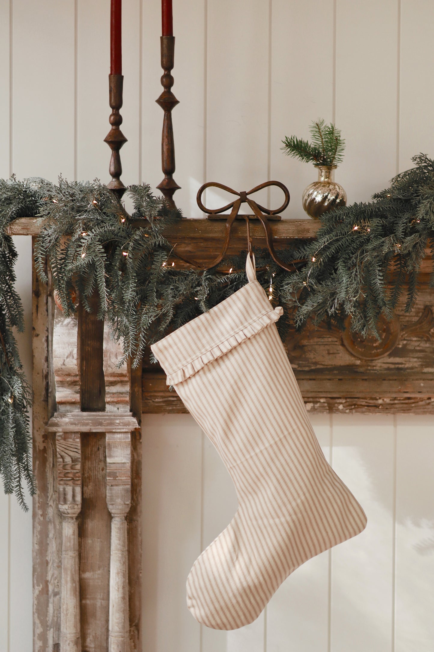 Ticking Stripe Stocking, Beige