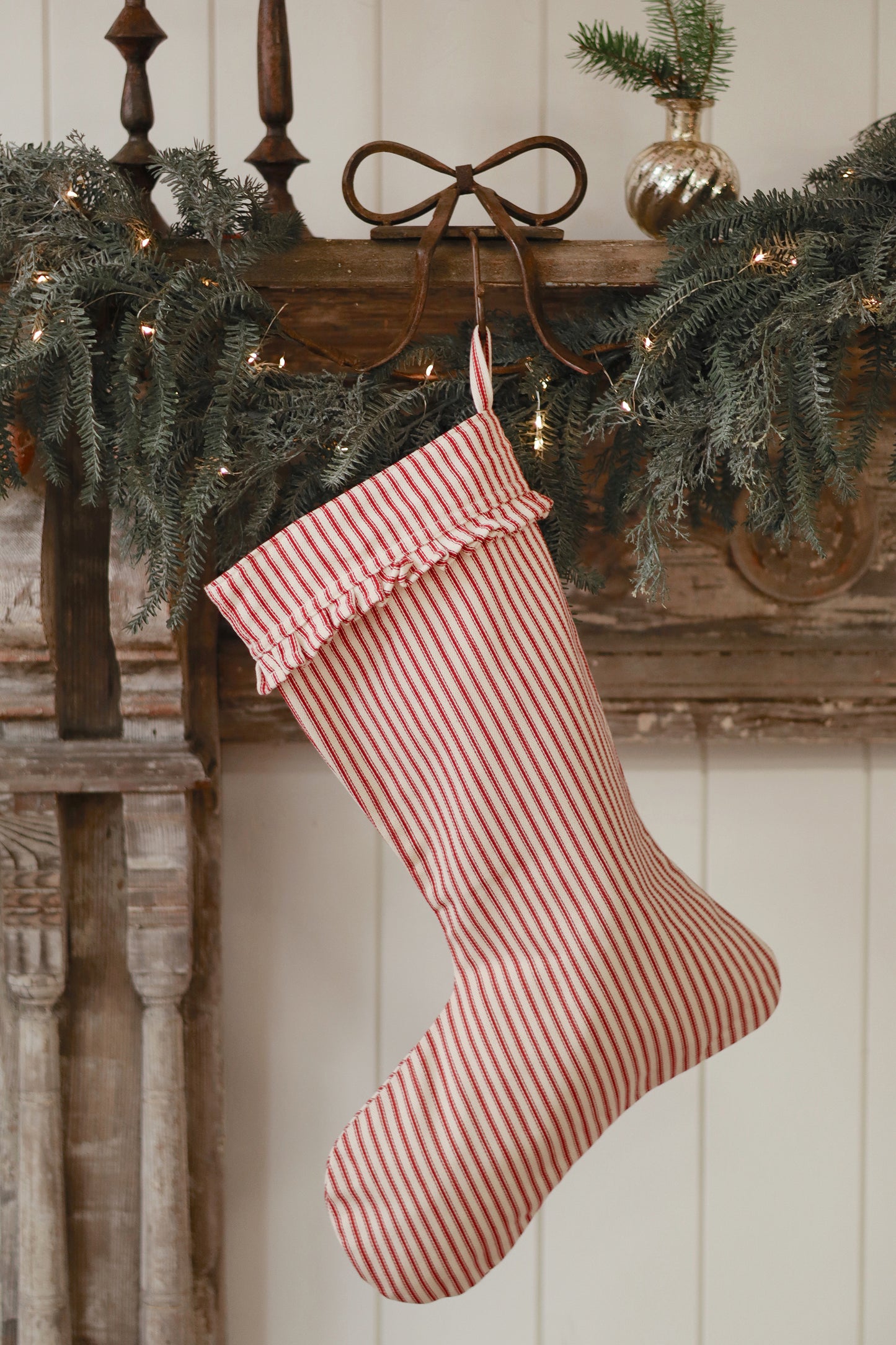 Ticking Stripe Stocking, Red