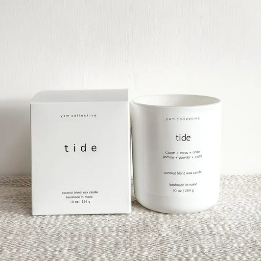 Tide - Cedar + Jasmine Matte White Glass Candle