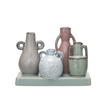 Stoneware Mounted Multi Vases w/ Base