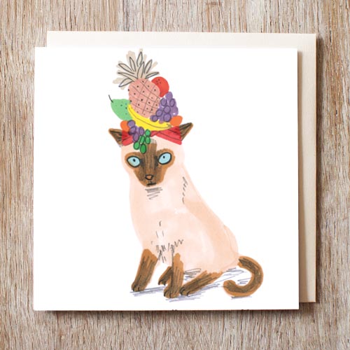 Cat In Fruit Bowl Hat Card