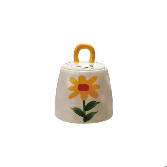 Stoneware Jar w Flower, Yellow & Green