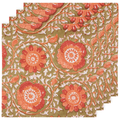 Block Print Zinnia Napkin Set of 4