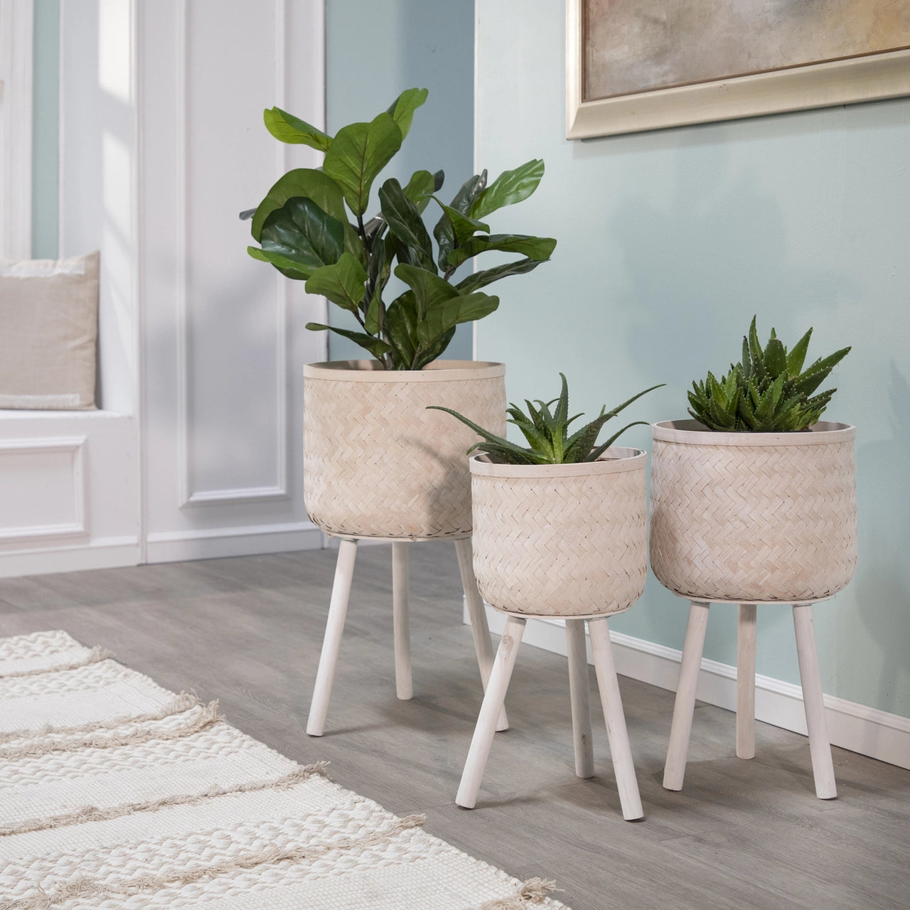 Bamboo Planter White Wash