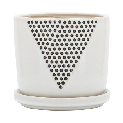 Triangle Dots Planter W/ Saucer, White