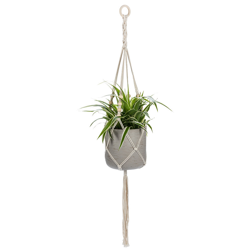 Macrame Planter Hanger with Tail 42" L (Ivory)