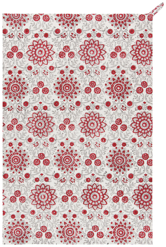 Block Print Passionflower Tea Towel