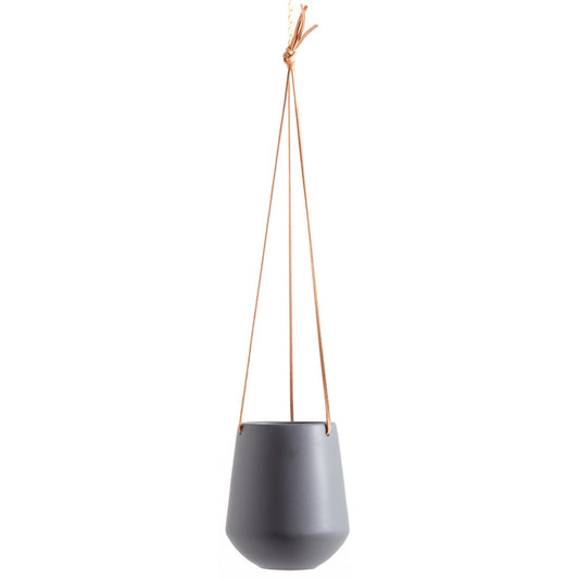 Ashbury Leather Hanging Large Ceramic Planter Grey