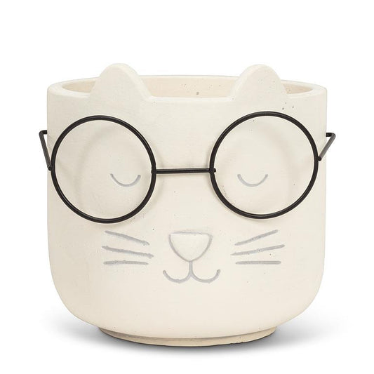 Large Cat Face Planter With Glasses