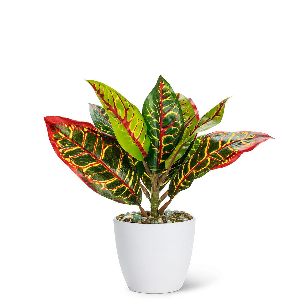 Medium Red Green Faux Leaf Plant