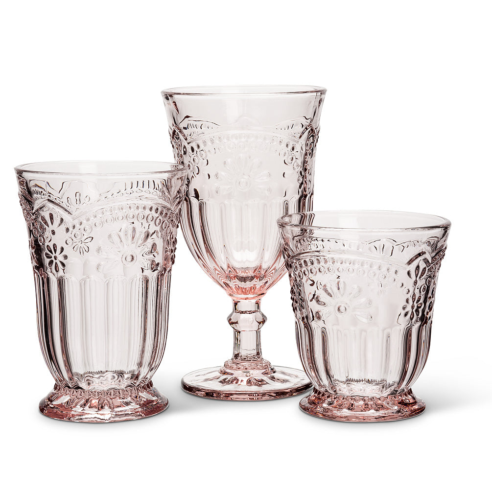 Flower Wine Goblet Pink 6.5"H 8oz