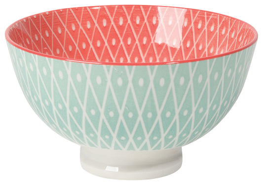 Stamped Bowl 4" Blue Geo/Pink