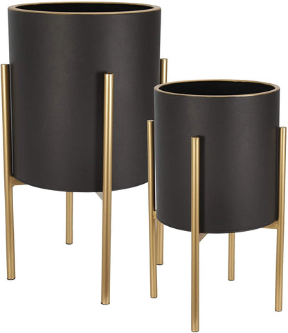Planter On Metal Stand Black Gold
