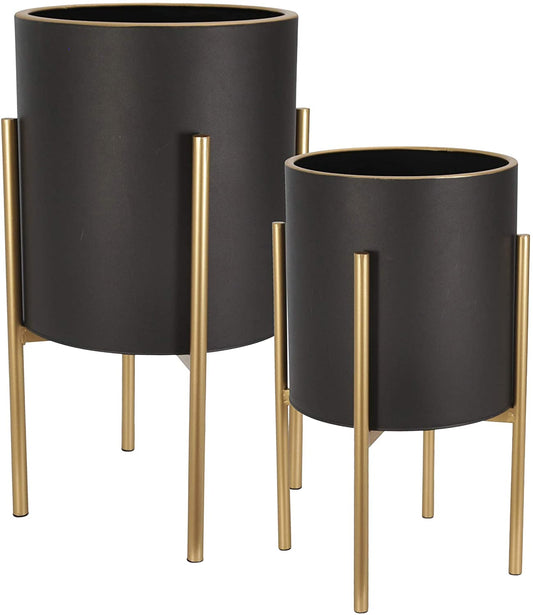 Planter On Metal Stand Black Gold
