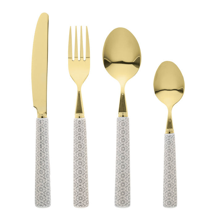 Stainless Steel & Stoneware Cutlery, Gold Finish S/4 8-1/2"L
