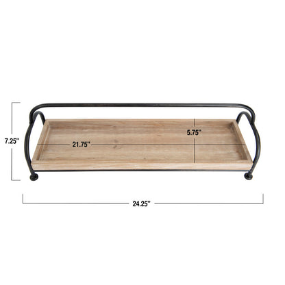 Wood Tray With Metal Stand 24-1/4"L