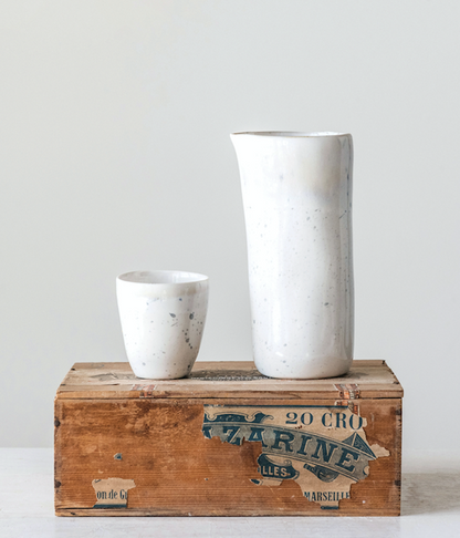 Porcelain Pitcher Reactive Glaze White & Blue 24oz.