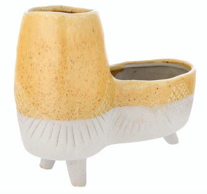 Footed Double Planter Beige & Mustard