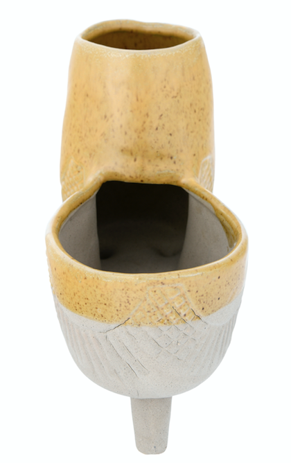 Footed Double Planter Beige & Mustard