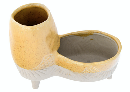 Footed Double Planter Beige & Mustard