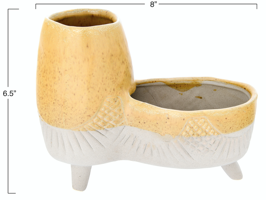 Footed Double Planter Beige & Mustard