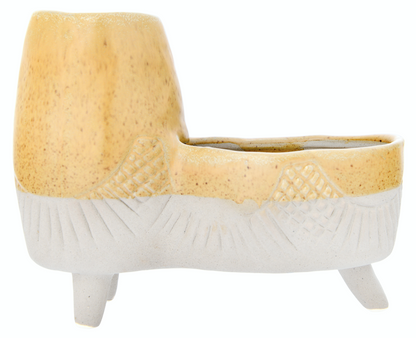 Footed Double Planter Beige & Mustard