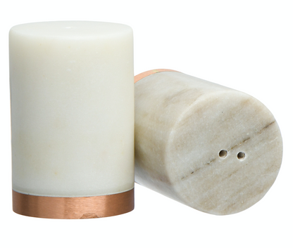 Marble Salt & Pepper Shakers w/ Copper Base White & Beige Set of 2