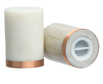 Marble Salt & Pepper Shakers w/ Copper Base White & Beige Set of 2