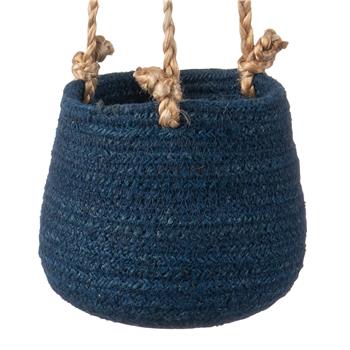 Hanging Woven Jute Basket Planter Navy Blue