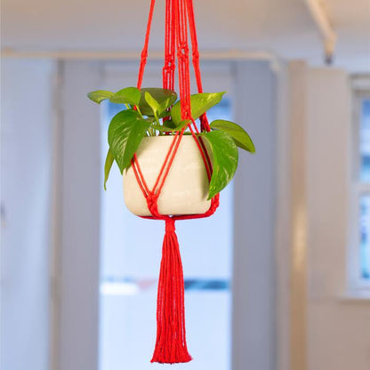 Macrame & Ceramic Planter Red