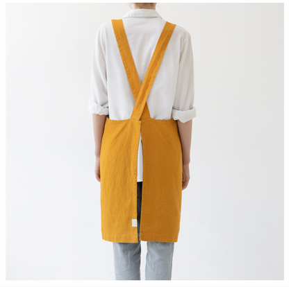 Mustard Linen Crossback Apron