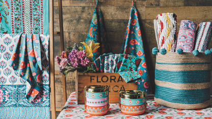 Basket Jute Large stripe Lagoon