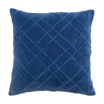 Blue Cotton Velvet Pillow Cushion w/ Piped Pattern