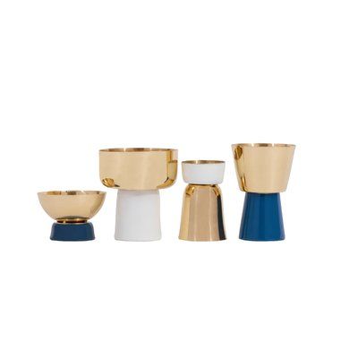 Enamel & Metal Tea Light Holders, Gold  & WhiteFinish Medium